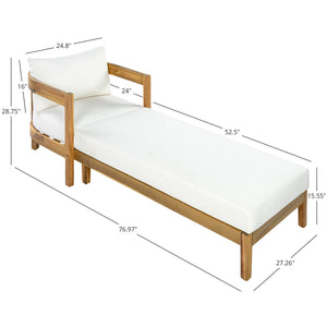 78" Acacia Wood Outdoor Chaise Lounge Chair