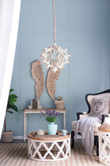 6 Light White Chandelier with Adjustable Chain for Kitchen