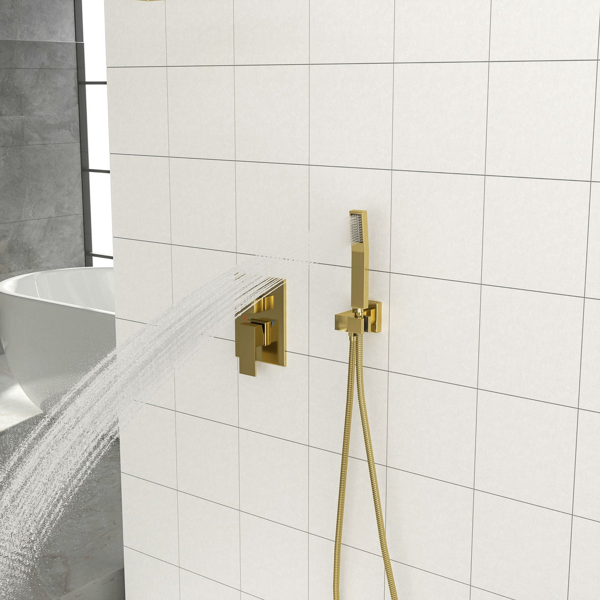 Dual Shower Head System with Ceiling Mount and Rough-In Valve - Pearl Silver, Black, or Gold