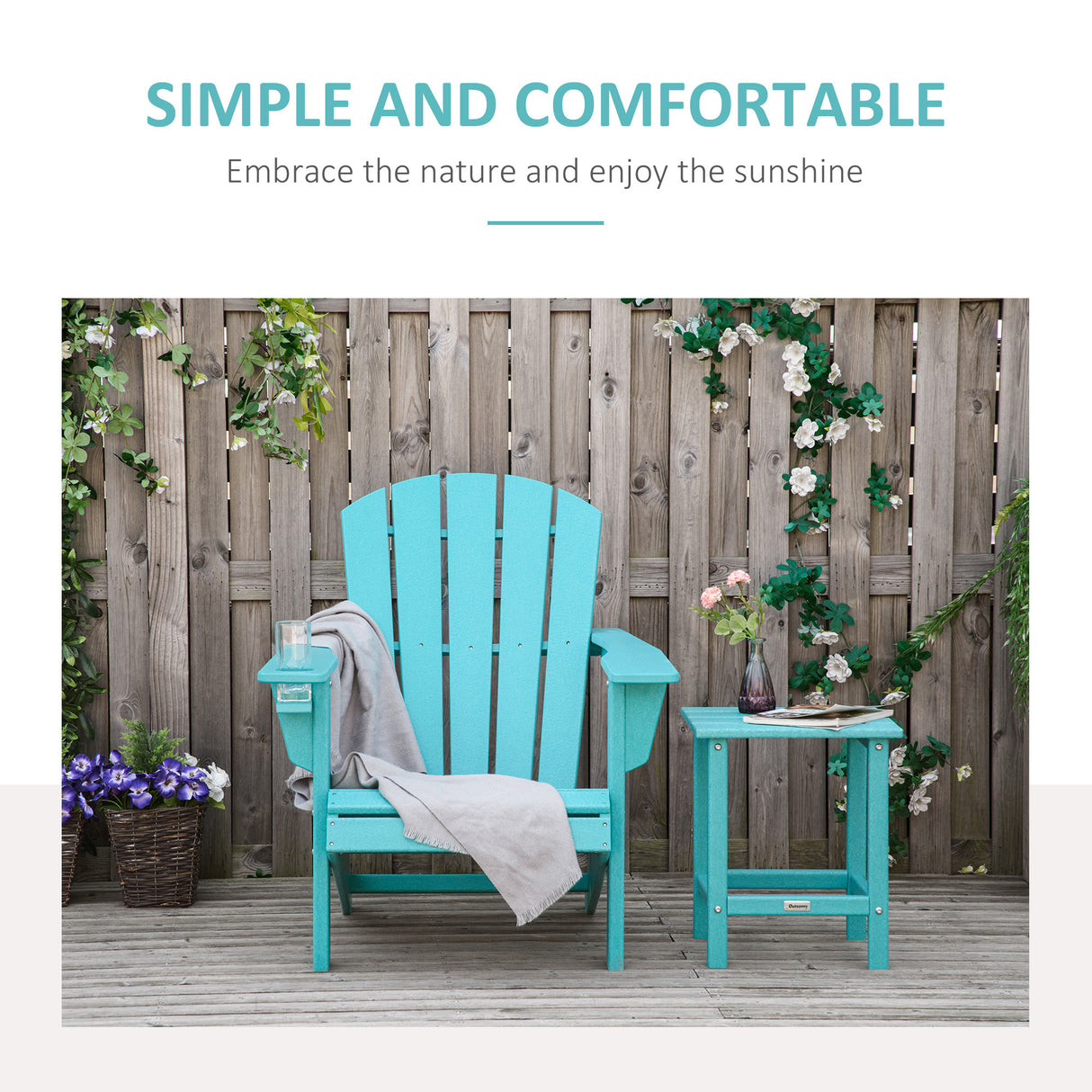 All-weather outdoor adirondack chair with cup holder - light blue