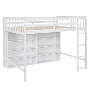 Loft Bed With 8 Open Storage Shelves And Built In Ladder
