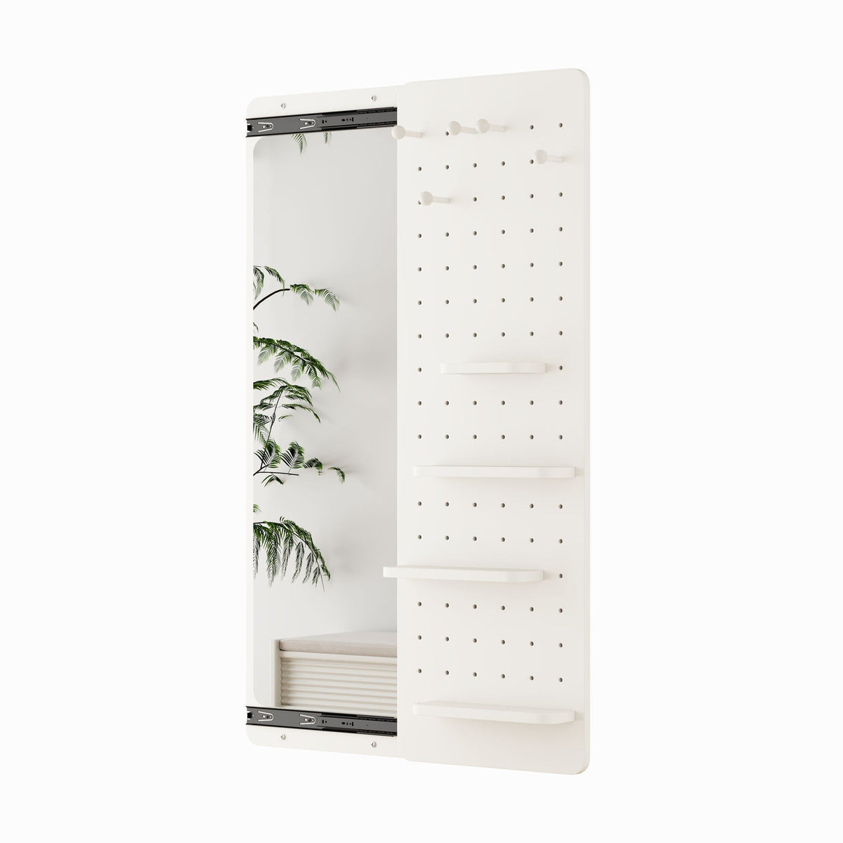 Wall Mounted Full Length Mirror With Shelf And Hook