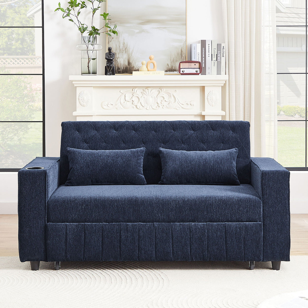 Pull-Out Sofa Bed Convertible Couch With Adjustable Backrest For Living Room