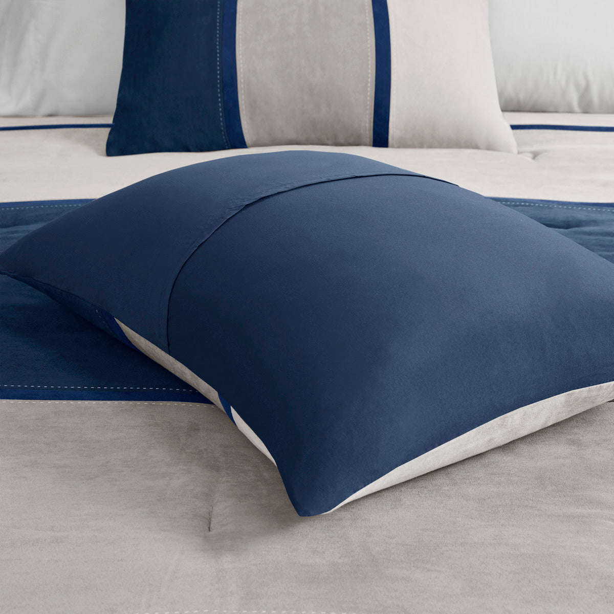 7 Piece Faux Suede Comforter Set Blue King
