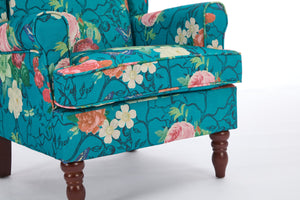 Modern Accent Chair with Retro Wood Legs - Floral