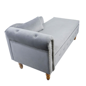 Chaise Lounge Indoor, Lounge Chair For Bedroom With Storage & Pillow, Modern Upholstered Rolled Arm Chase Lounge For Sleeping With Nailhead Trim For Living Room Bedroom Office