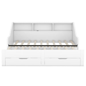 Daybed Frame With Storage Bookcases, 2 Drawers, Charging Station