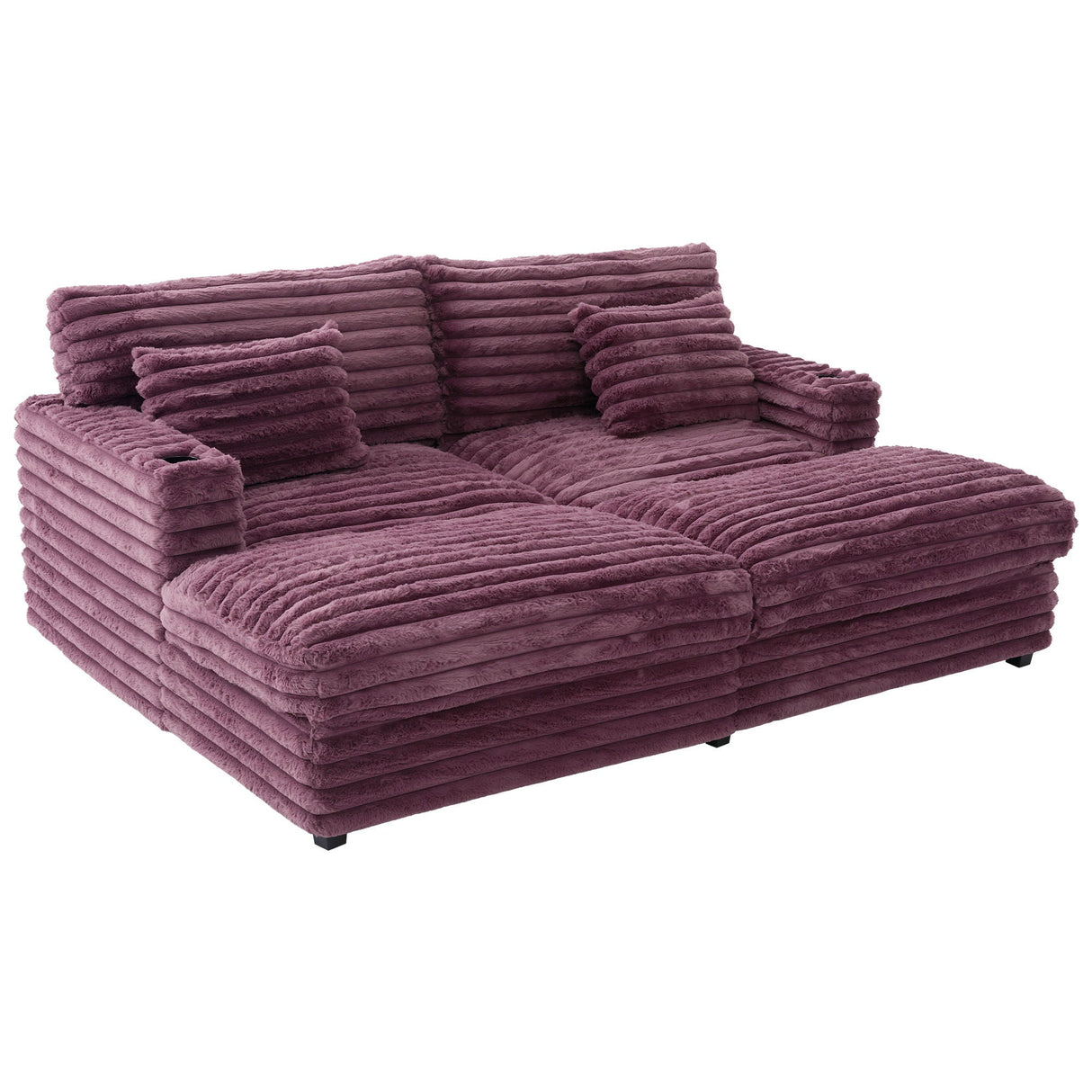 Oversized Double Chaise Lounge Sofa Bed With USB Ports And Cup Holders