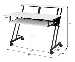 Music Recording Studio Desk with Metal Frame and Storage - Black, White