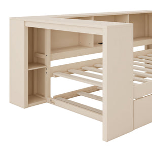Upholstered Headboard Platform Bed With Storage Shelves, Trundle, Charging Station