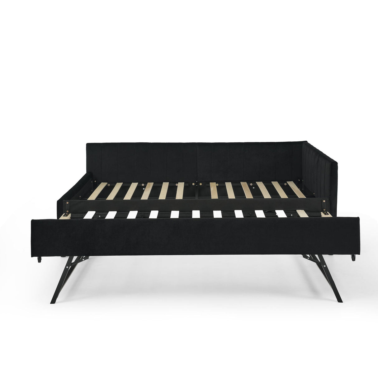 Full Size Upholstered Daybed With Trundle, Tufted Backrest And Armrests - Black