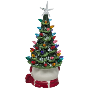 Snowman Ceramic Christmas Tree Lighted  With Timer