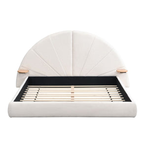 Queen Arched Bed With Small Table, Floor Standing Design - Beige