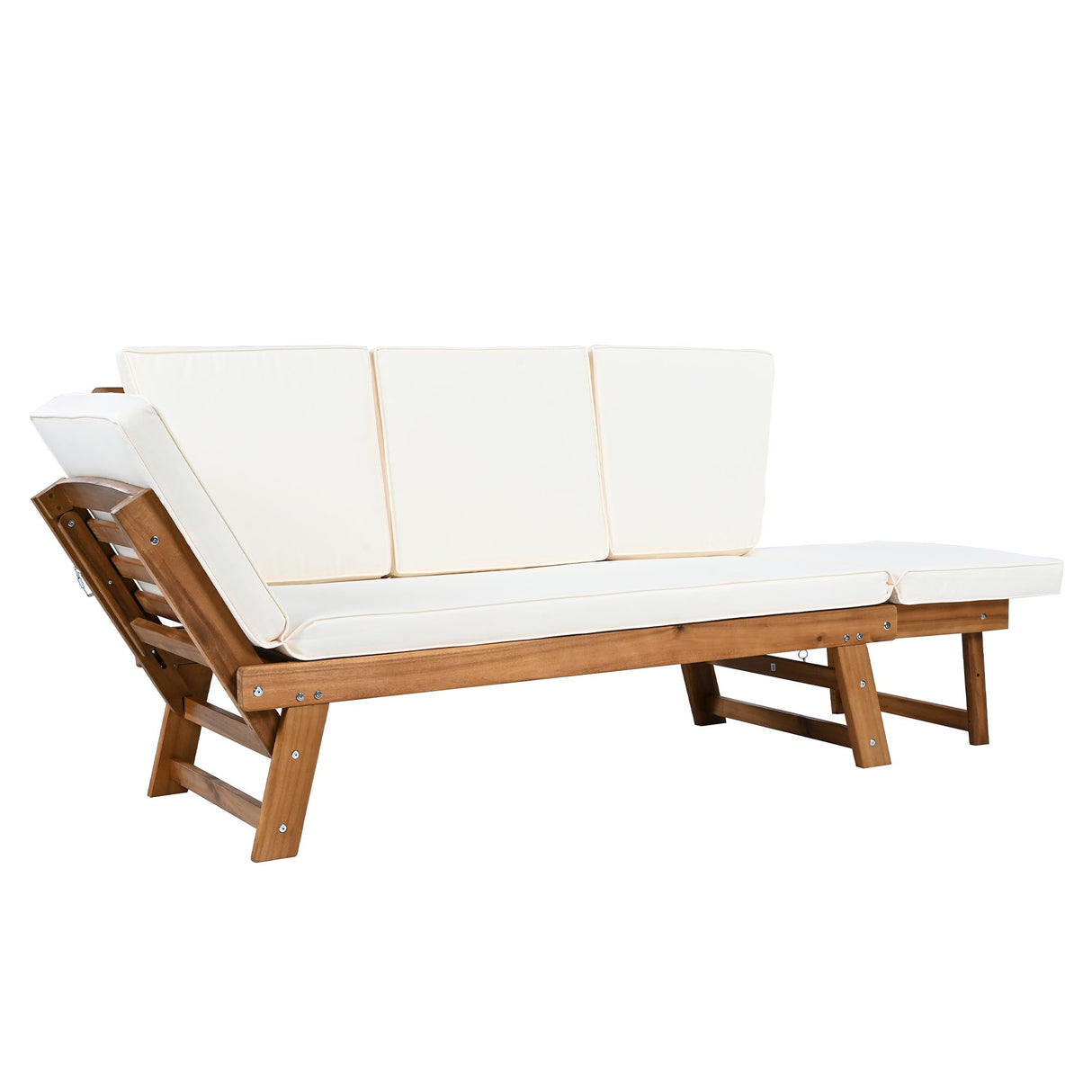 Topmax Outdoor Adjustable Patio Wooden Daybed Sofa Chaise Lounge with Cushions