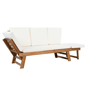 Topmax Outdoor Adjustable Patio Wooden Daybed Sofa Chaise Lounge with Cushions