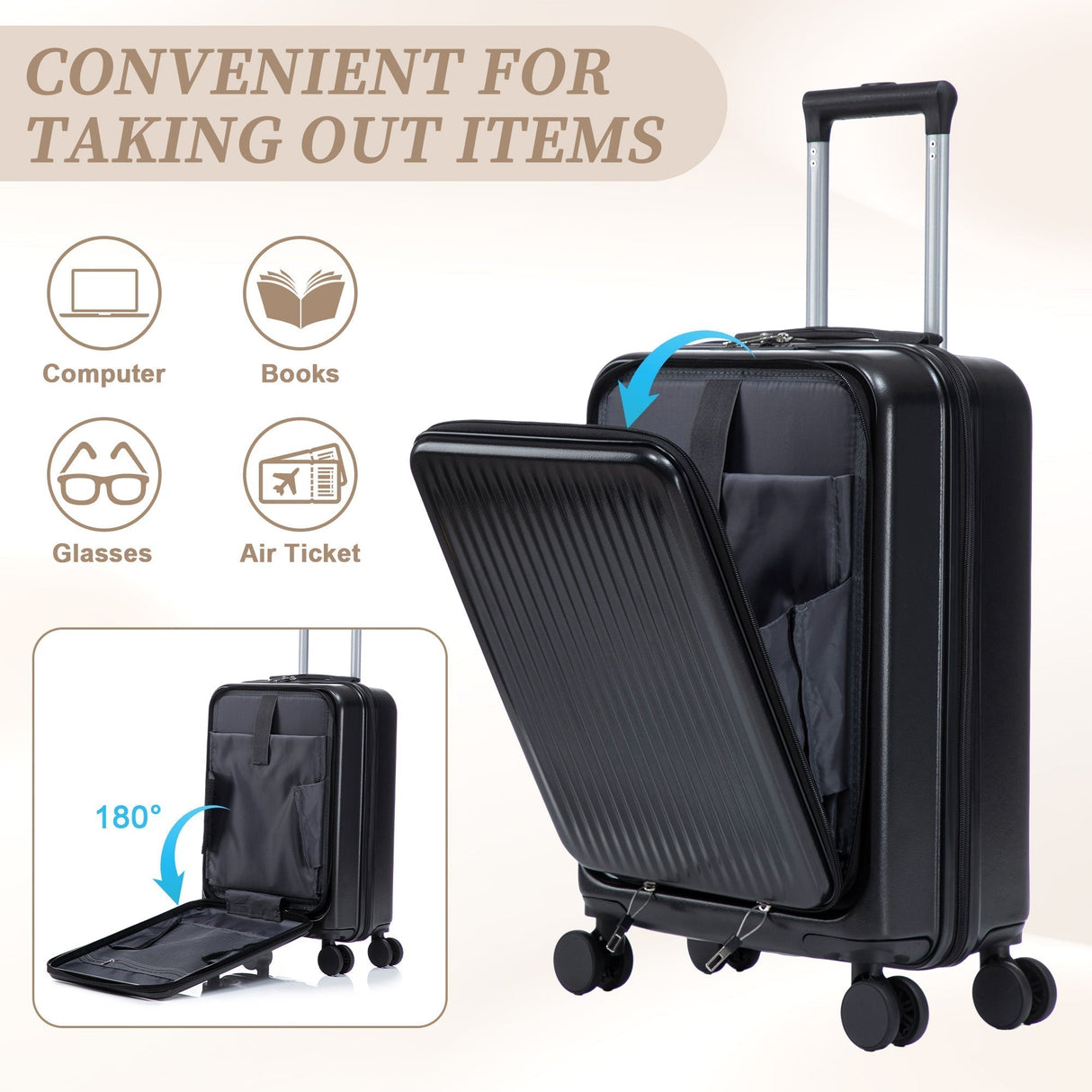 14'/20' 2-Piece ABS Spinner Wheel Luggage Set with Combination Lock and Cosmetic Case