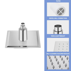 Ultra Thin 8" Square Rain Shower Head 304 Stainless Steel, Wall / Ceiling Mounted