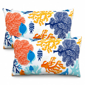 4 Pack Outdoor Lumbar Pillow with Inserts - Ocean Coral