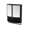 Arched Glass Double Door Wardrobe With Shatterproof Mirror, Open Shelf & Towel Rack