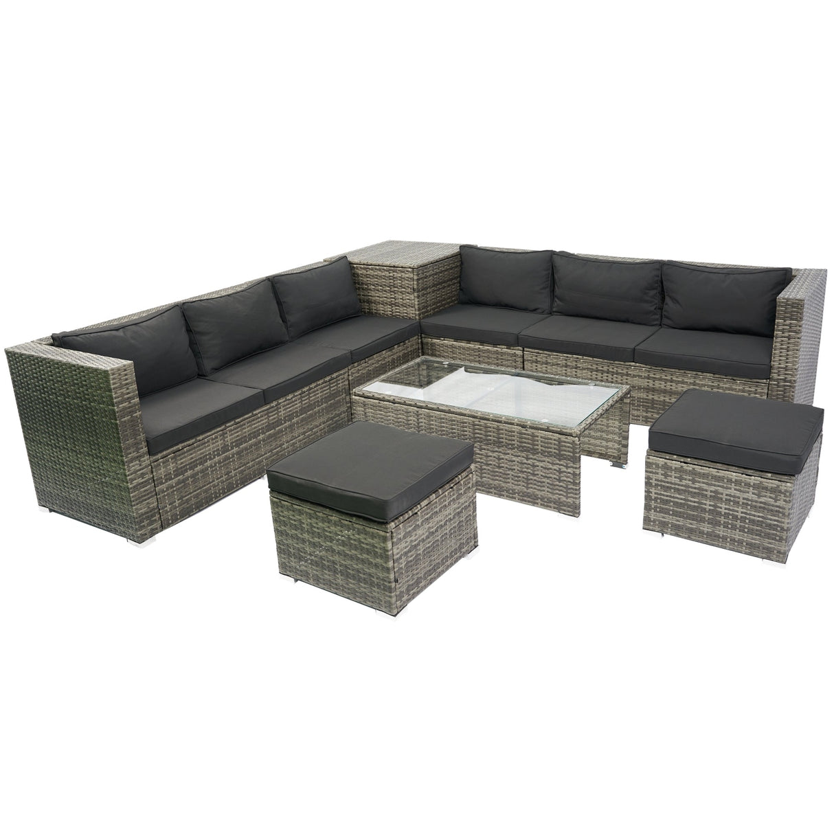 8 Piece Patio Sectional Wicker Rattan Outdoor Sofa Set with Storage Box