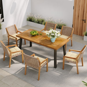 Outdoor Dining Set – Premium Acacia Wood Table & Wicker Chairs