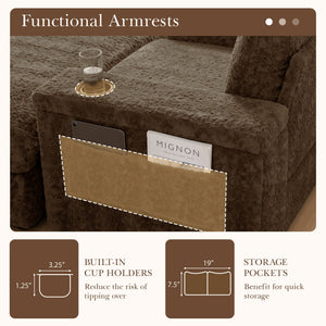 Oversized Chaise Lounge Indoor Rabbit Fur Sofa Bed With Storage Ottoman And Armrests Cup Holders With Deep Seat