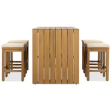 5 Piece Outdoor Bar Set with Acacia Wood Table and Cushioned Stools