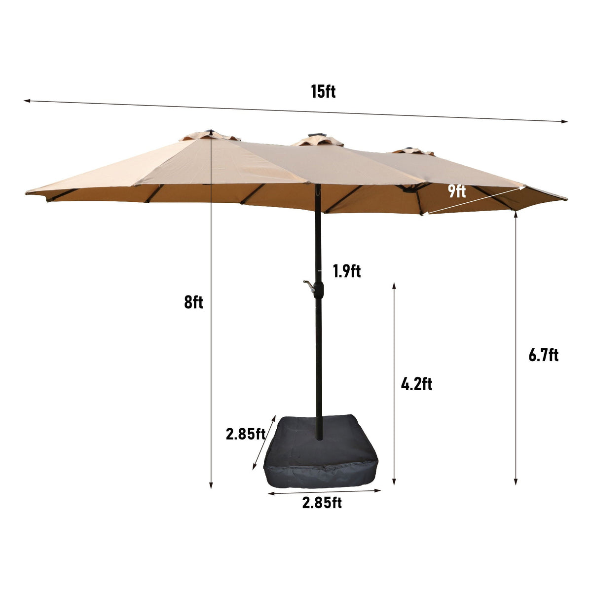 Double- Sided Outdoor Market Umbrella With Lights And Base