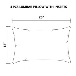 4 Pack Outdoor Lumbar Pillow with Inserts, 12x20 Inch