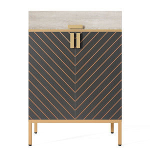 4 Tier Entryway Shoe Cabinet With Doors - Gray / Gold