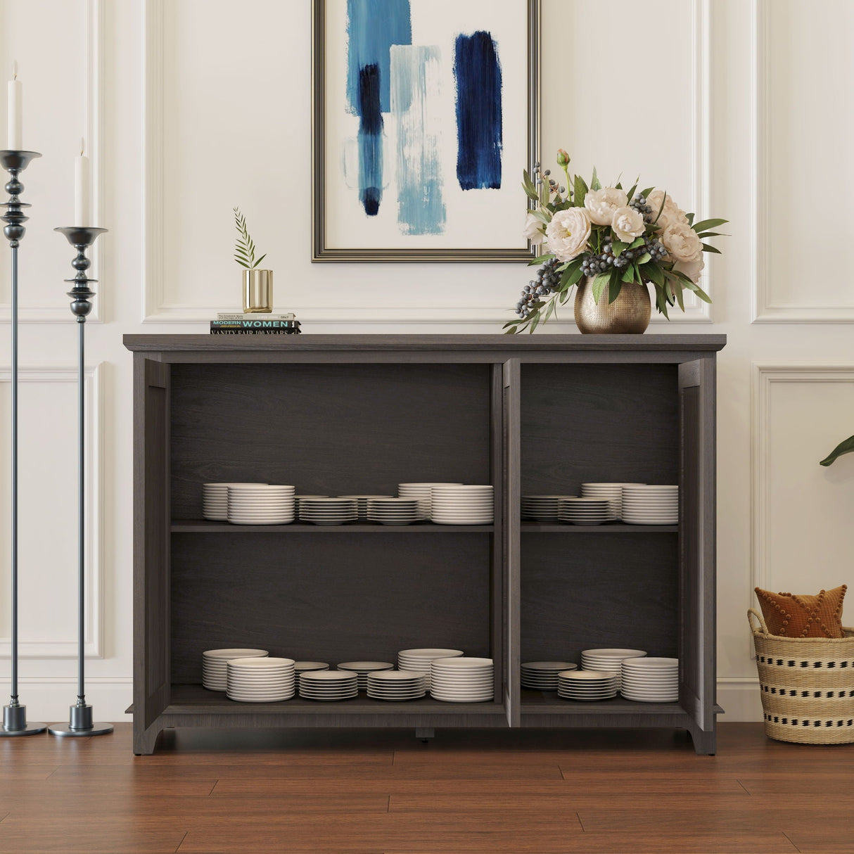 3 Door Mirrored Sideboard Cabinet With Adjustable Shelves