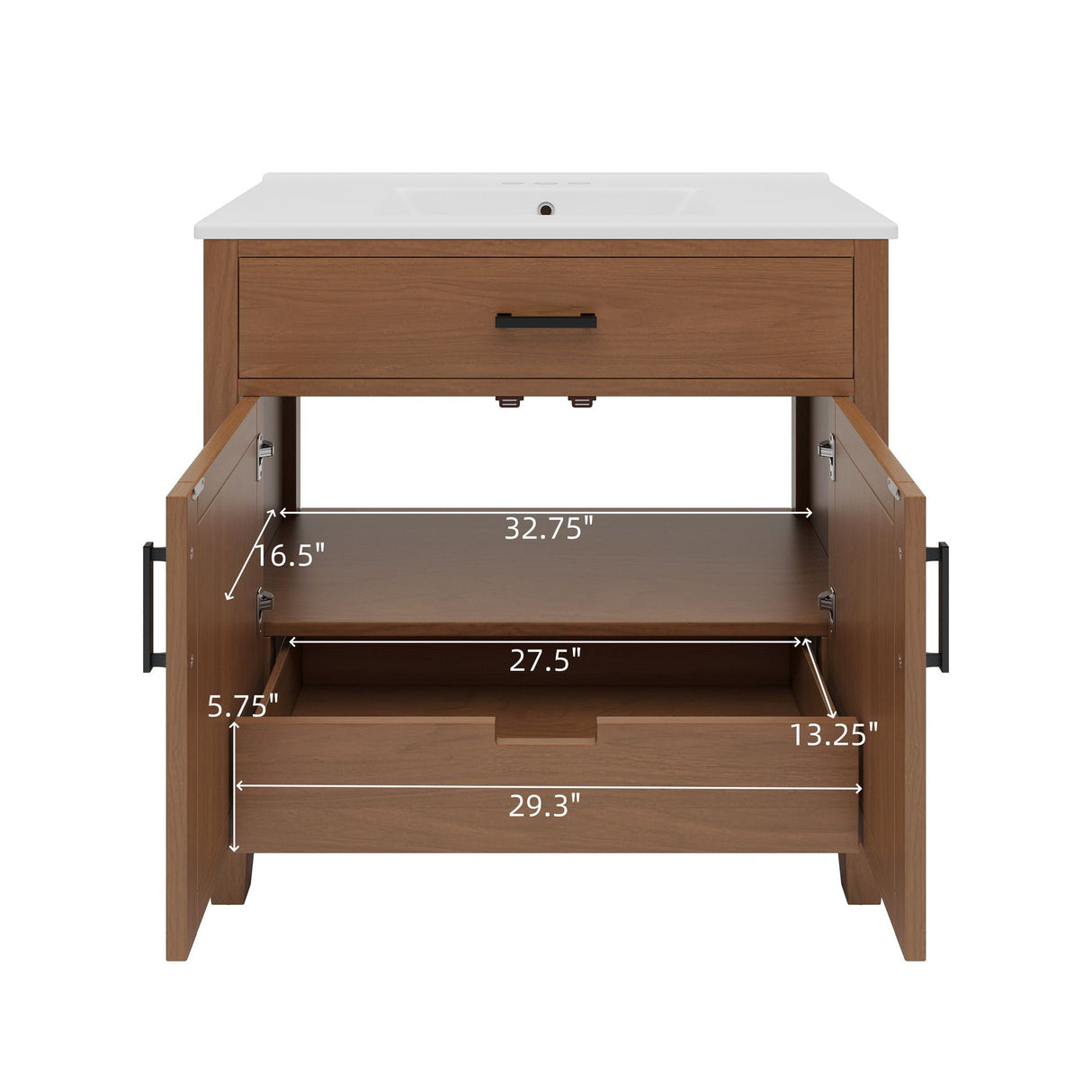 Bathroom Vanity With Ceramic Sink, Modern Free Standing Cabinet With Soft Close Drawers