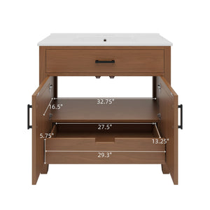Bathroom Vanity With Ceramic Sink, Modern Free Standing Cabinet With Soft Close Drawers