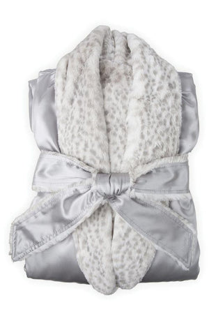 Luxe Leopard Faux Fur Satin Robe in Silver