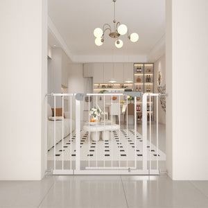 Pressure Mounted Baby Gate for Stairs with Double-Lock Safety - White