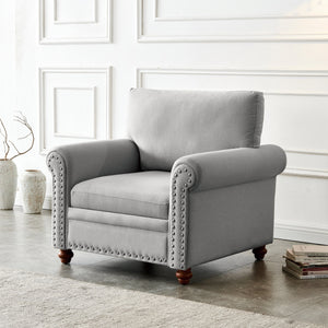 Living Room Single Seat Sofa Chair with Wood Legs in Grey Fabric