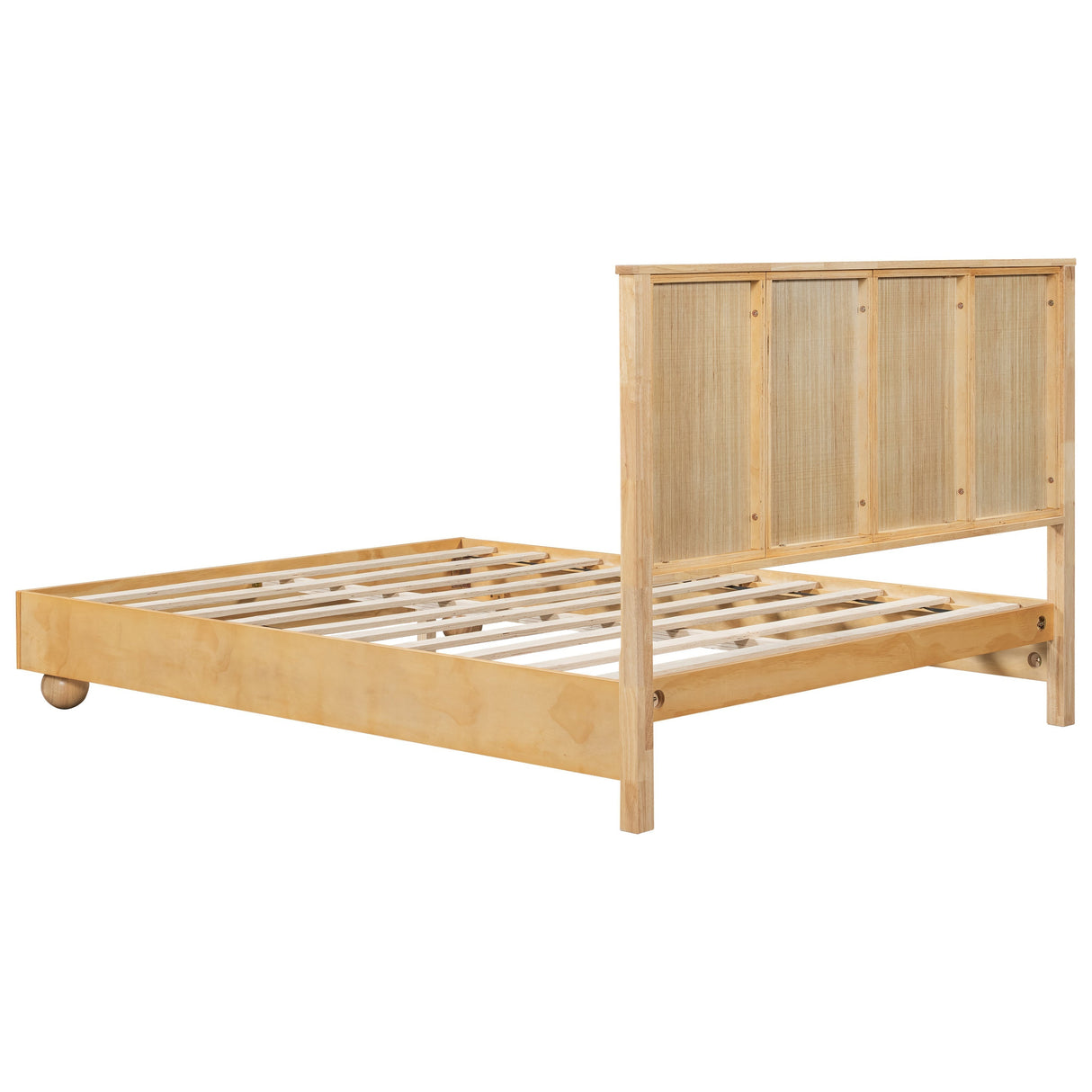 Natural Queen Size Wood Bed Frame With Reeded Headboard