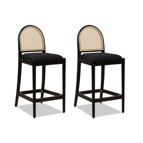Arlin Upholstered Stool with Curved Back and Footrest, Set of 2