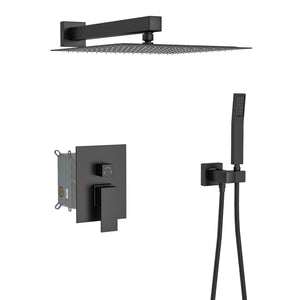 Dual Shower Head System with 12" Square Rain Shower and Valve - Black, Gray, Pearl Silver, Gold