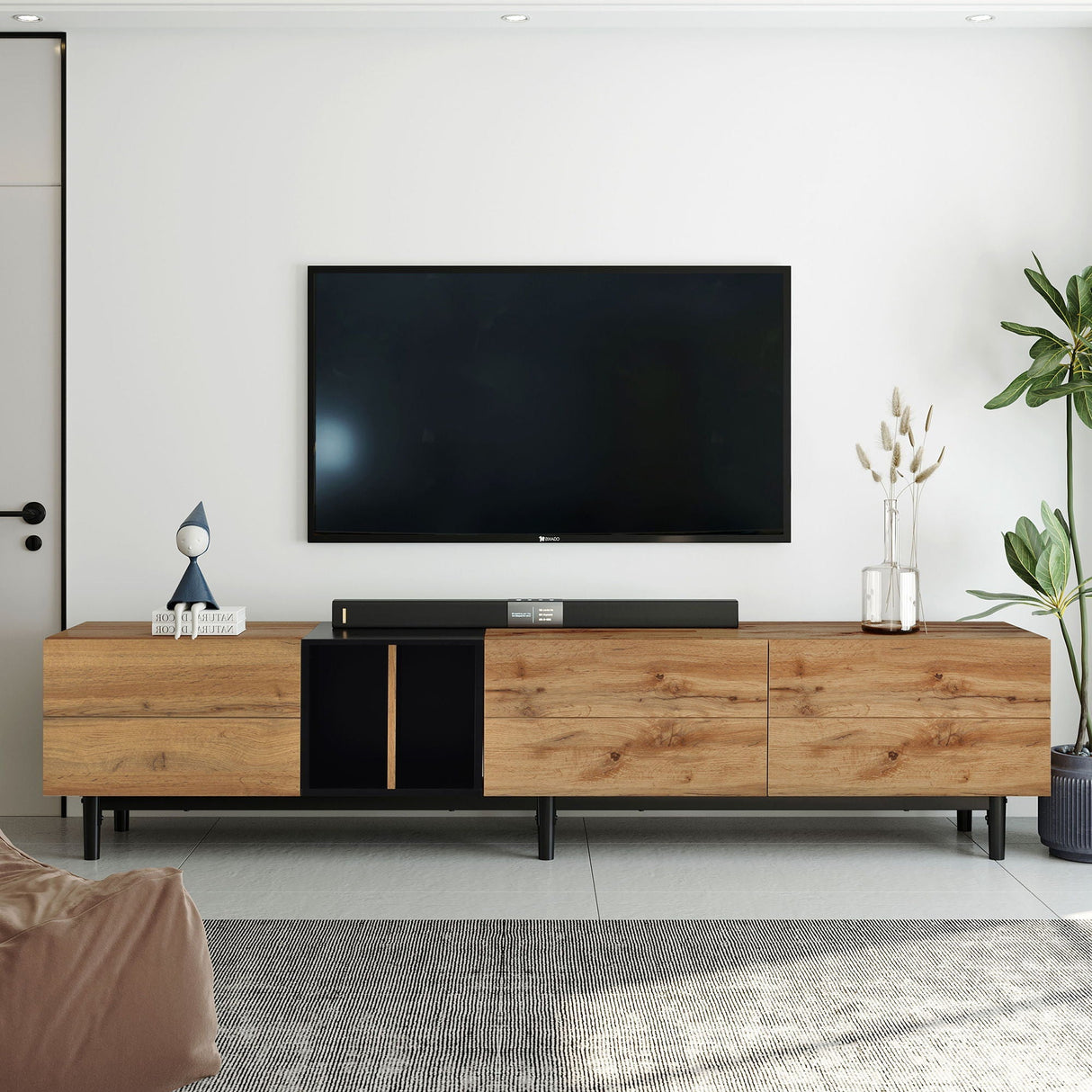 TV Stand With 3 Doors Media Console Table