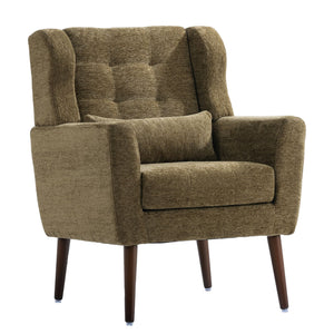 Modern Accent Chair, Arm Chairs For Living Room, Upholstered Mordern Armchair, Comfy Soft Padded Lounge Chair In Small Space, Bedroom, With Pillow, Solid Wood Leg