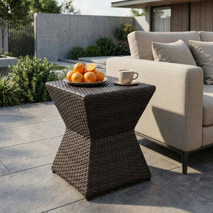 Calhoun 16 Outdoor Wicker End Table with Weather-Resistant Wicker - Brown