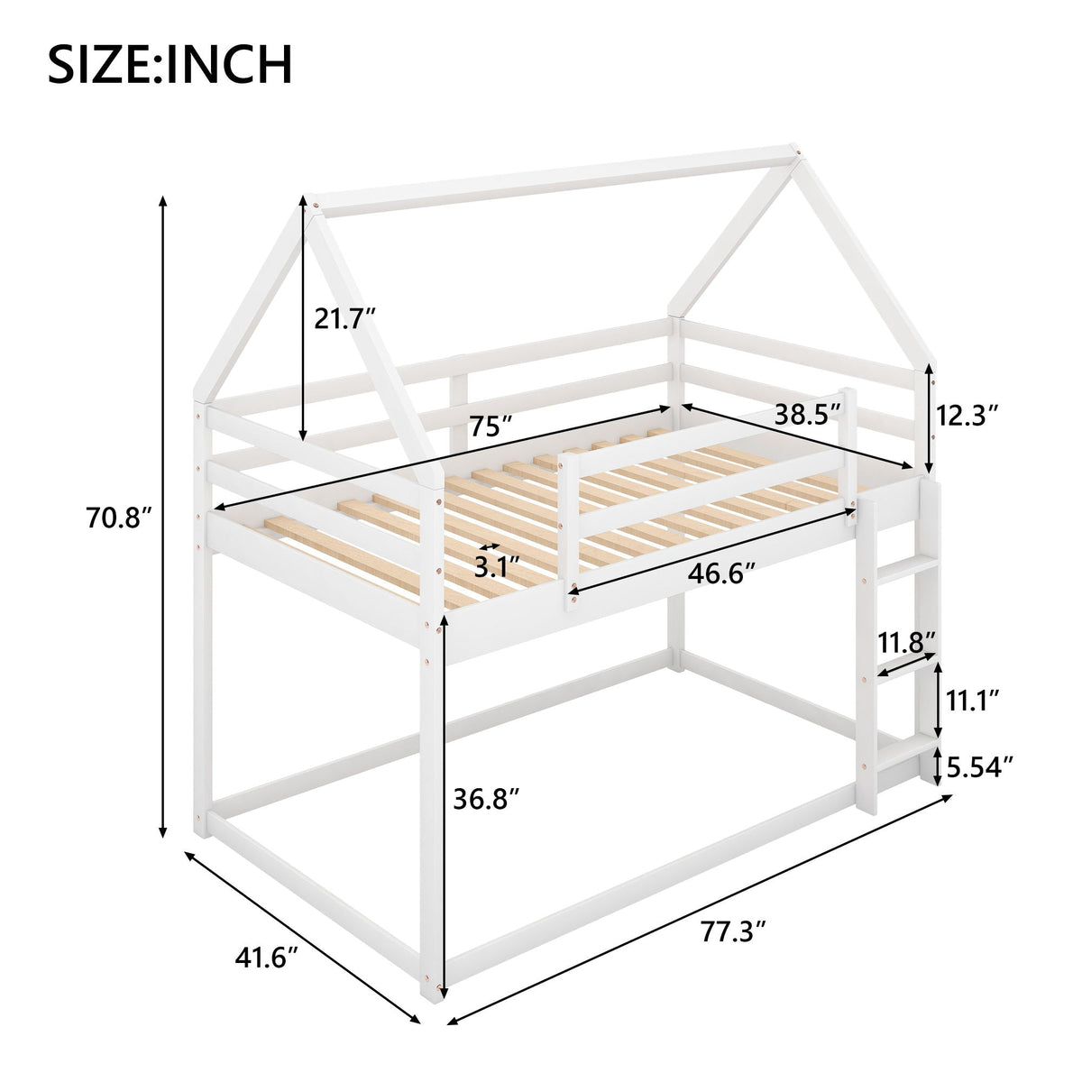 Low Bunk Bed With House Shaped Frame And Ladder