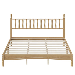 King Size Wood Platform Bed with Gourd Shaped Headboard