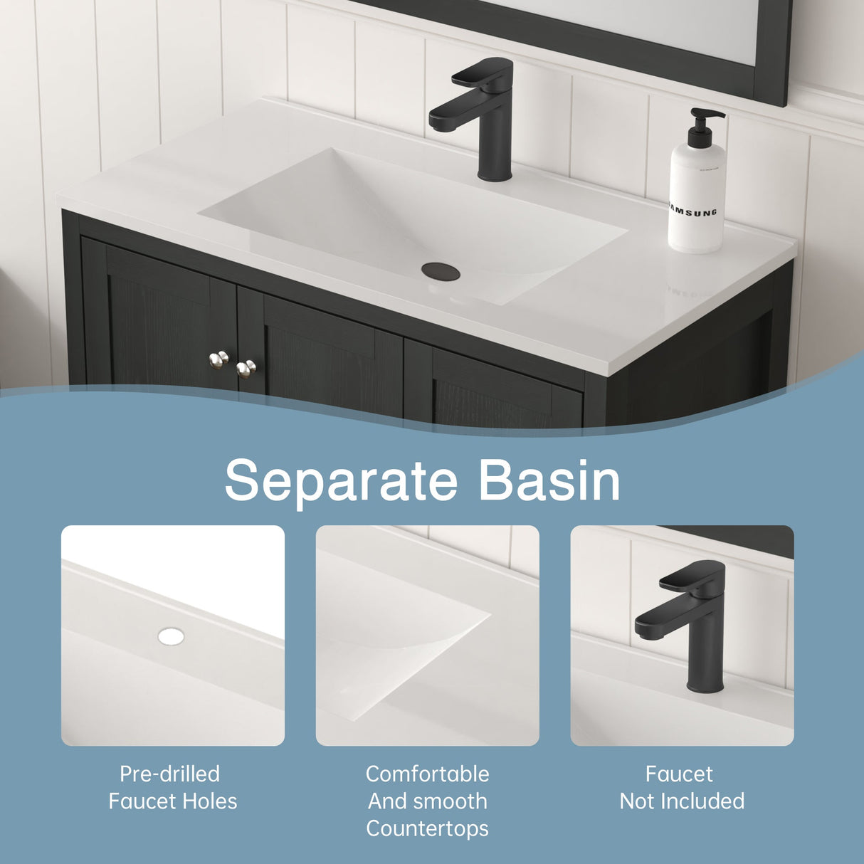 35.5" Modern Bathroom Vanity with Basin