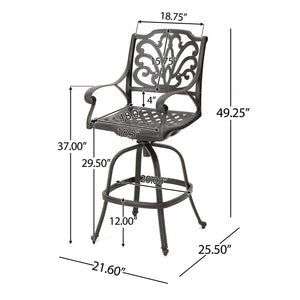 Outdoor Cast Aluminum Swivel Bar Stool with Scrolled Arms - Bronze