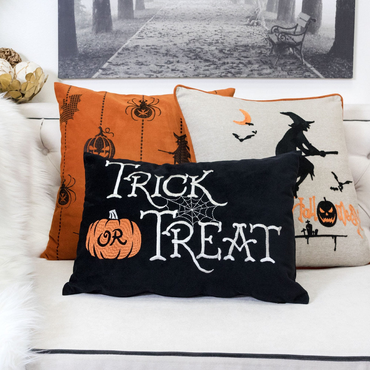 Trick or Treat Halloween Lumbar Pillow – Embroidered