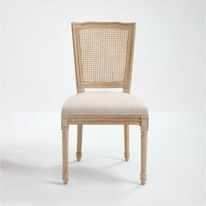 French Country Dining Chairs Set of 2 Upholstered With Natural Rattan Back