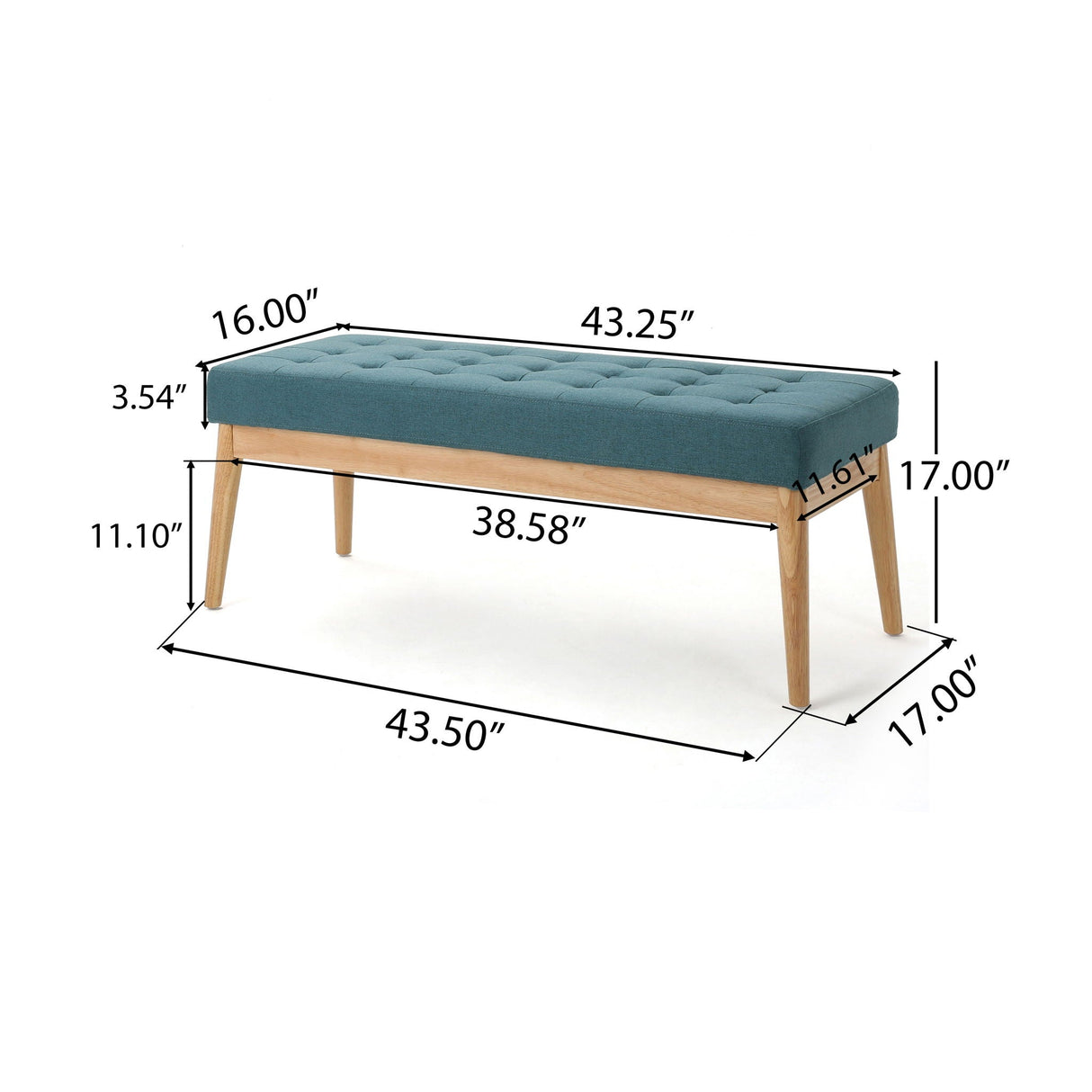Vibratory Button Tufted Upholstered Ottoman with Splayed Wooden Legs - Teal / Natural