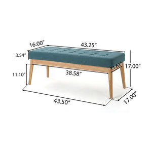 Vibratory Button Tufted Upholstered Ottoman with Splayed Wooden Legs - Teal / Natural